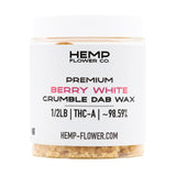 Clear plastic jar of Berry White THCA crumble wax with premium hemp flower product