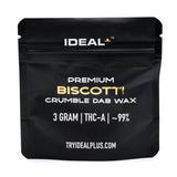 Black pouch of Biscotti 94.67% THCa Crumble Dab Wax, God’s Gift hemp flower concentrate