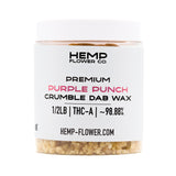 White plastic jar of Purple Punch THCA crumble wax for wholesale purple punch thca products
