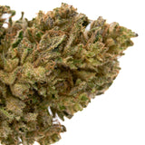 Close-up of Sour Space Candy CBD Hemp Flower Full-Term with dense trichomes and vibrant colors