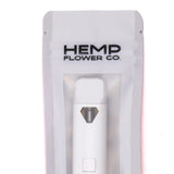 White disposable thca disposable vape pen in clear package by hemp flower co labeled banana kush 9801 live resin vape