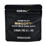 Black pouch of Biscotti 94.67% THCa Crumble Dab Wax, God’s Gift hemp flower concentrate