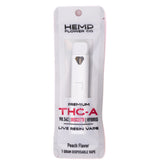 White thc-a live resin vape pen in branded package peach flavored 1 gram thca disposable vape biscotti 98.54%