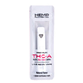 White disposable vape pen in clear plastic package branded hemp flower co for blue razz live resin disposable vape