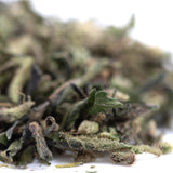 Dried green and brown fuzzy cannabis leaves from blue sugar’s greenhouse thca trim for sugar cookies product wholesale