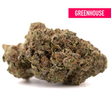 Daily Grape THCa Hemp Flower: Green bud with purple hues and Greenhouse label