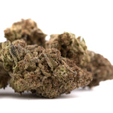Deep Space THCa hemp flower bud with green-brown hues and trichomes
