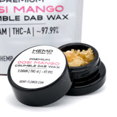 Black jar of Dosi Mango THCA Crumble Wax with 97.99% THC-A for premium hemp flower experience