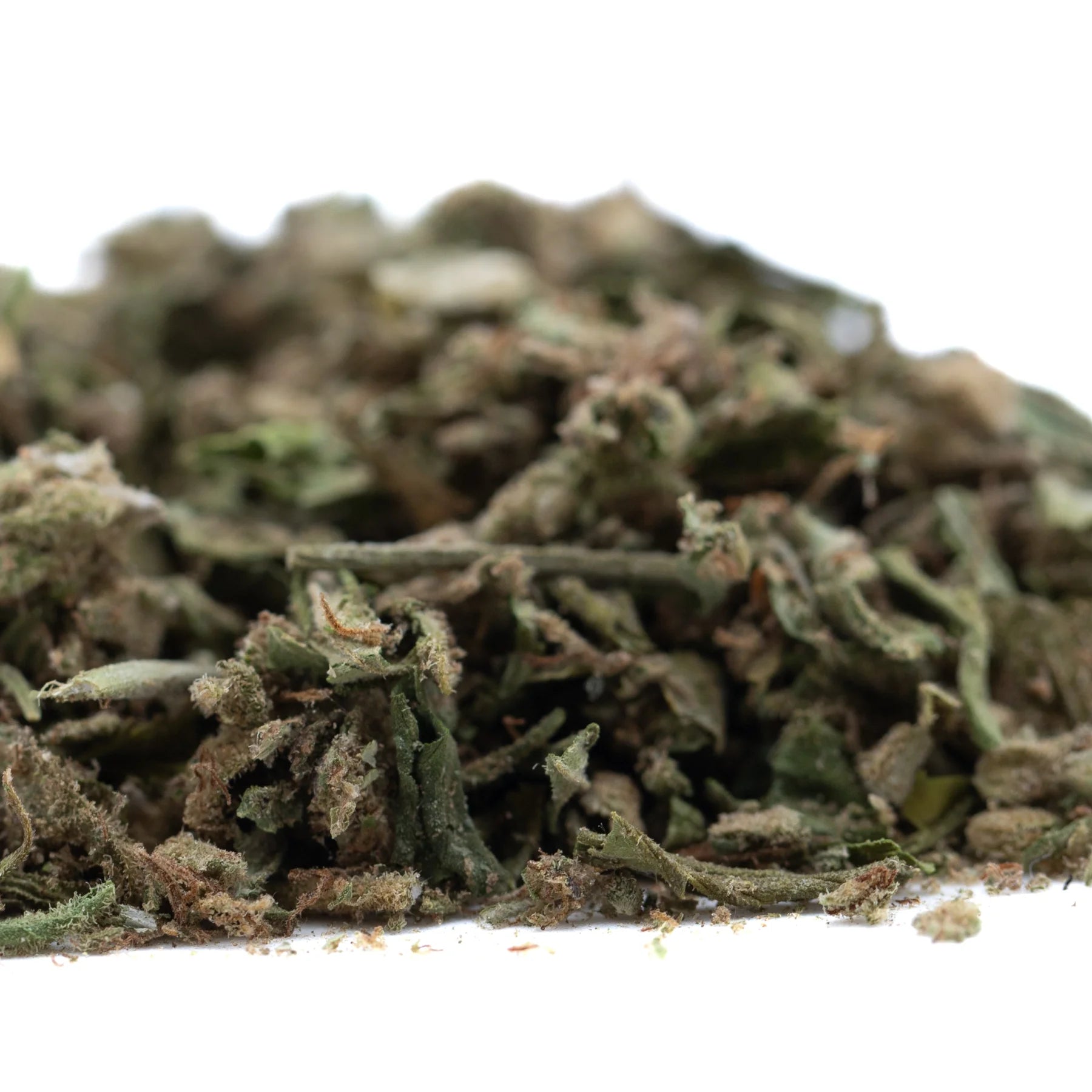 A pile of dried green and brown cannabis buds for face fat full-term thca trim wholesale hemp flower product