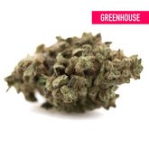 A dense greenish-brown fornicator thca hemp flower bud with trichomes from greenhouse hemp cultivation practices
