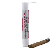 A white cylindrical tube labeled gassa purple thca with red text containing a 1-gram thca pre roll highlighting gassa purple’s terpene profile