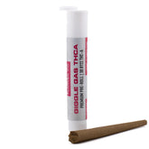 White cylindrical tube labeled giggle gas thca containing 1 gram hemp flower thca pre rolls with 30.81 percent thc content