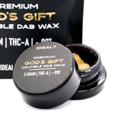 Black container of God’s Gift 94.67% THCa crumble dab wax for premium dab wax experience