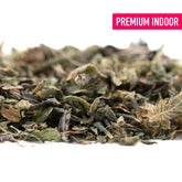 Premium Huckleberry Diesel THCa Trim indoor dried herb blend in green and brown hues