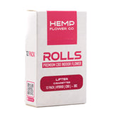 White cardboard package with pink branding for hemp flower co lifter 33.94% cbd cigarettes 12 pack hemp cigarettes