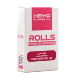 White cardboard package with pink branding for hemp flower co lifter 33.94% cbd cigarettes 12 pack hemp cigarettes