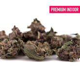 Dried cannabis buds with purple hues and trichomes from Mac And Gary Indoor THCa Flower Smalls, Orchard Swirl Synergy, gary indoor thca