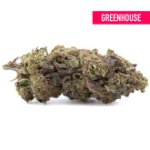 Poppin Bottlez THCa hemp flower rozay cake dense resinous bud with green and dark purple hues from greenhouse cultivation