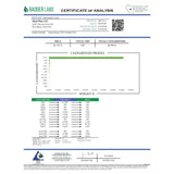 Certificate of analysis from badger labs for purple churro thca budder wax 5 gram with cinnamon horchata terpene profile