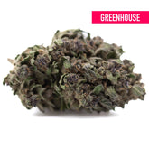 Dense green and purple-tinged purple daiquiri hemp flower with frosty texture resembling grape pie cannabis bud