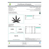 Purple punch thca budder wax 5 gram with purple cannabis leaf logo on a white certificate of analysis document