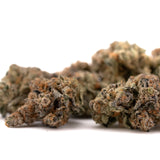 Dried Raspberry Runtz THCa flower with trichomes and orange hairs for wholesale space cake products