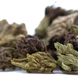 Green and brown RNA CBD hemp flower buds with frosty textured surface showcasing cbg hemp flower quality