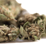 A dense green and brown royal og cbd hemp flower small with visible trichomes highlighting its active cbd and terpene profile