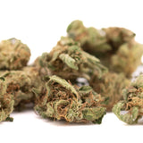 Green and brown sour brûlée cbd smalls flower with dense frosty texture from full-term hemp buds