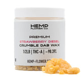 Jar of Strawberry Diesel THCA crumble wax with 98.39 THC-A, ideal for hemp flower enthusiasts