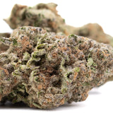 Subzero THCa hemp flower bud with green hues, trichomes, body melt