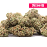 Greenhouse smallts cannabis buds with dense texture and green and brown shades in sugar thca hemp product