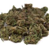 Tangelo THCa hemp flower smalls with green leaves and brown stems