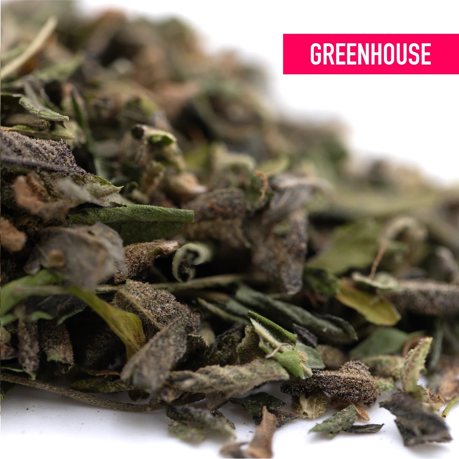 Dried green and brown thca shake herbal leaves blend from greenhouse zushi kush mints flower trim wholesale