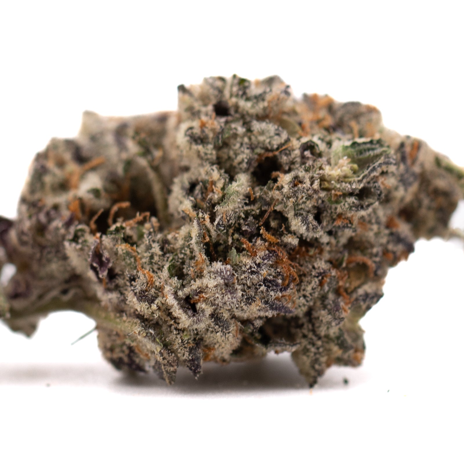 Dense resinous Granny Crack Indoor THCa Flower with orange hairs and purple hues