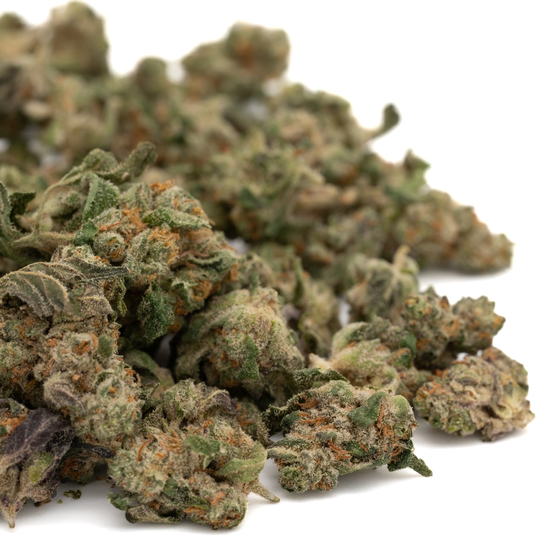 Pile of premium Lemon Cherry Gelato THCa Indoor Flower Smalls cannabis buds