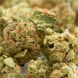 Dried hemp flower buds with trichomes and orange hairs from MAC #1 THCa Hemp Flower Wholesale Smalls