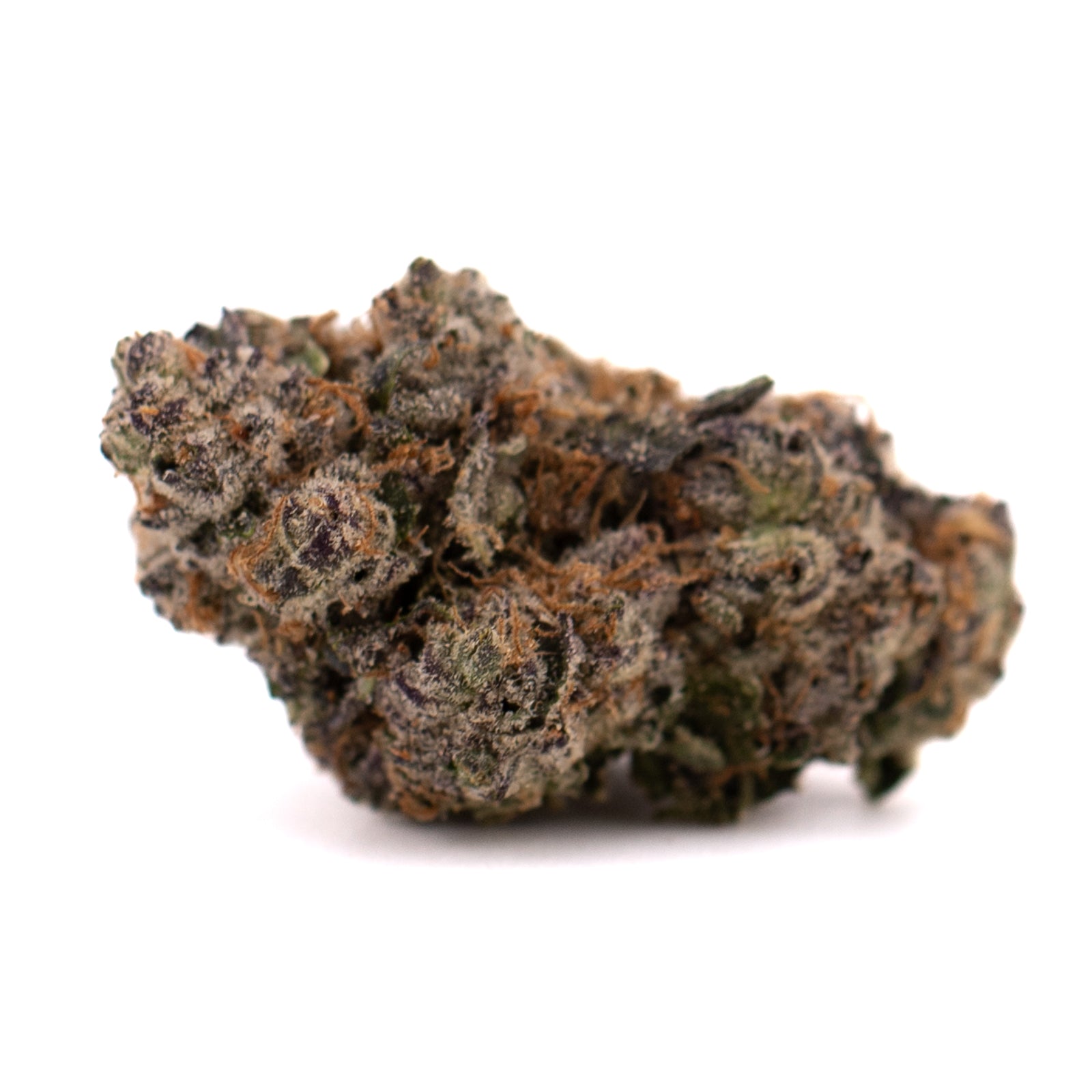 Dried Oregon Lemons THCA indoor flower with trichomes and green purple orange hues