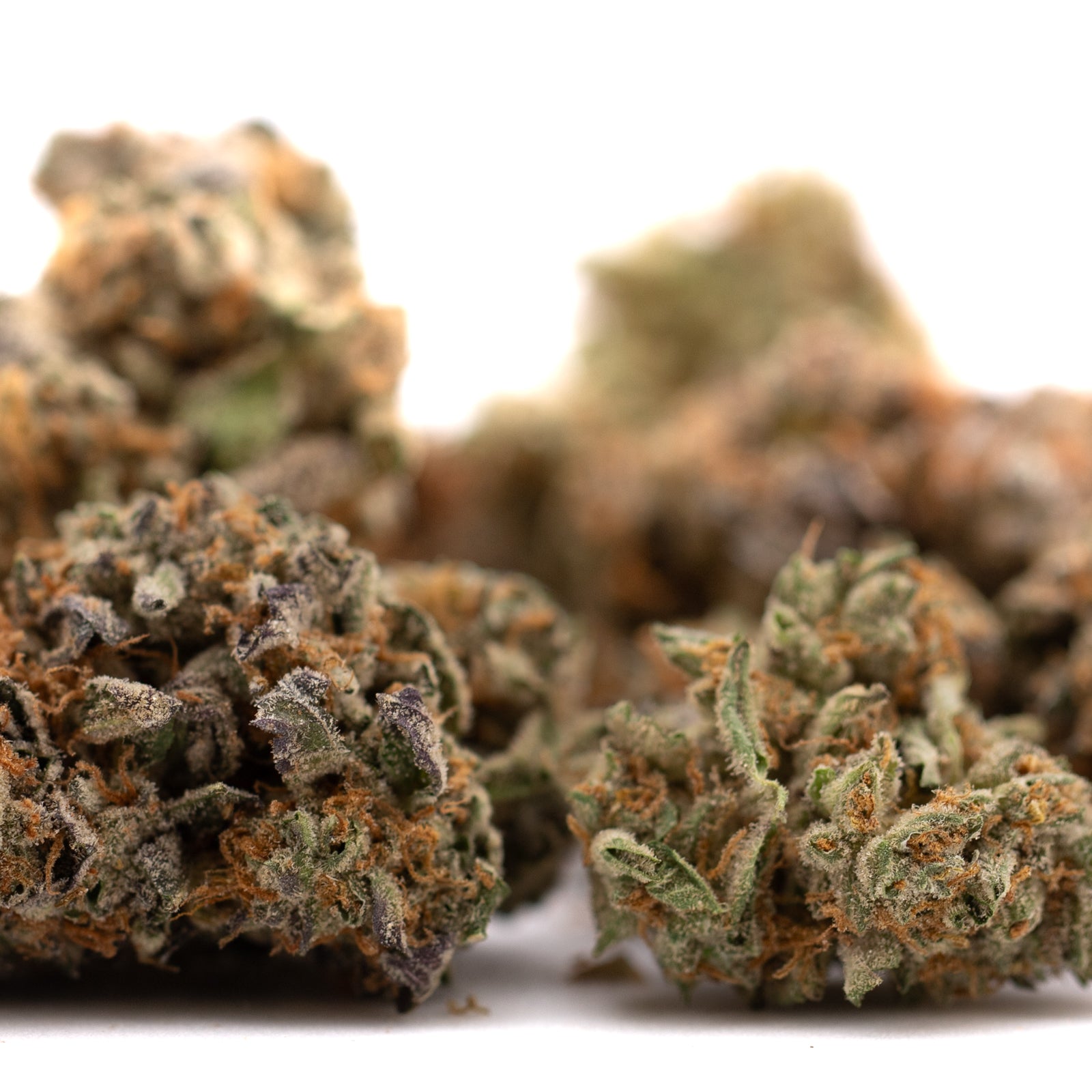 Southern Peaches Indoor THCa Flower with orange hairs and frosty trichomes, mushy texture