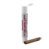White cylindrical container with red and black labeling for after dark thca blunt featuring flip-top lid for sunset sherbet and gush mints