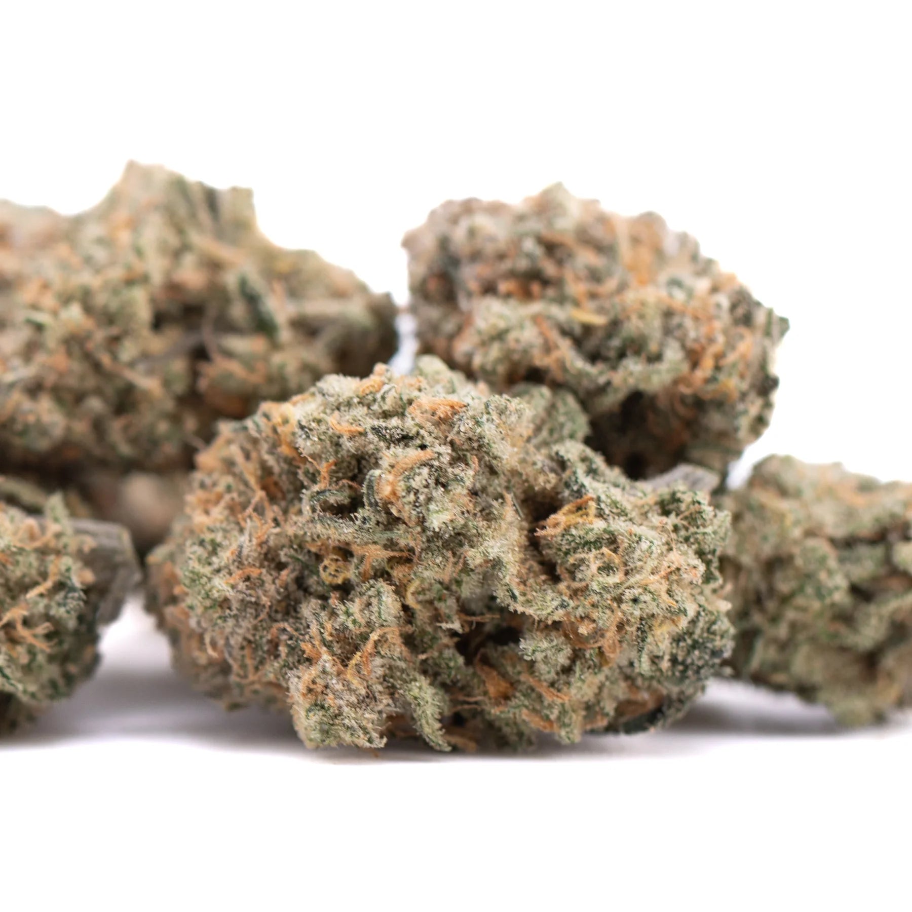 Green and orange-hued alaskan huckleberry diesel indoor thca flower buds with dense frosty texture and oregon huckleberry notes