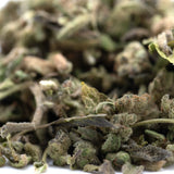 Dried banjerine full-term thca trim buds with green brown beige hues and fine trichomes boost x tangelo