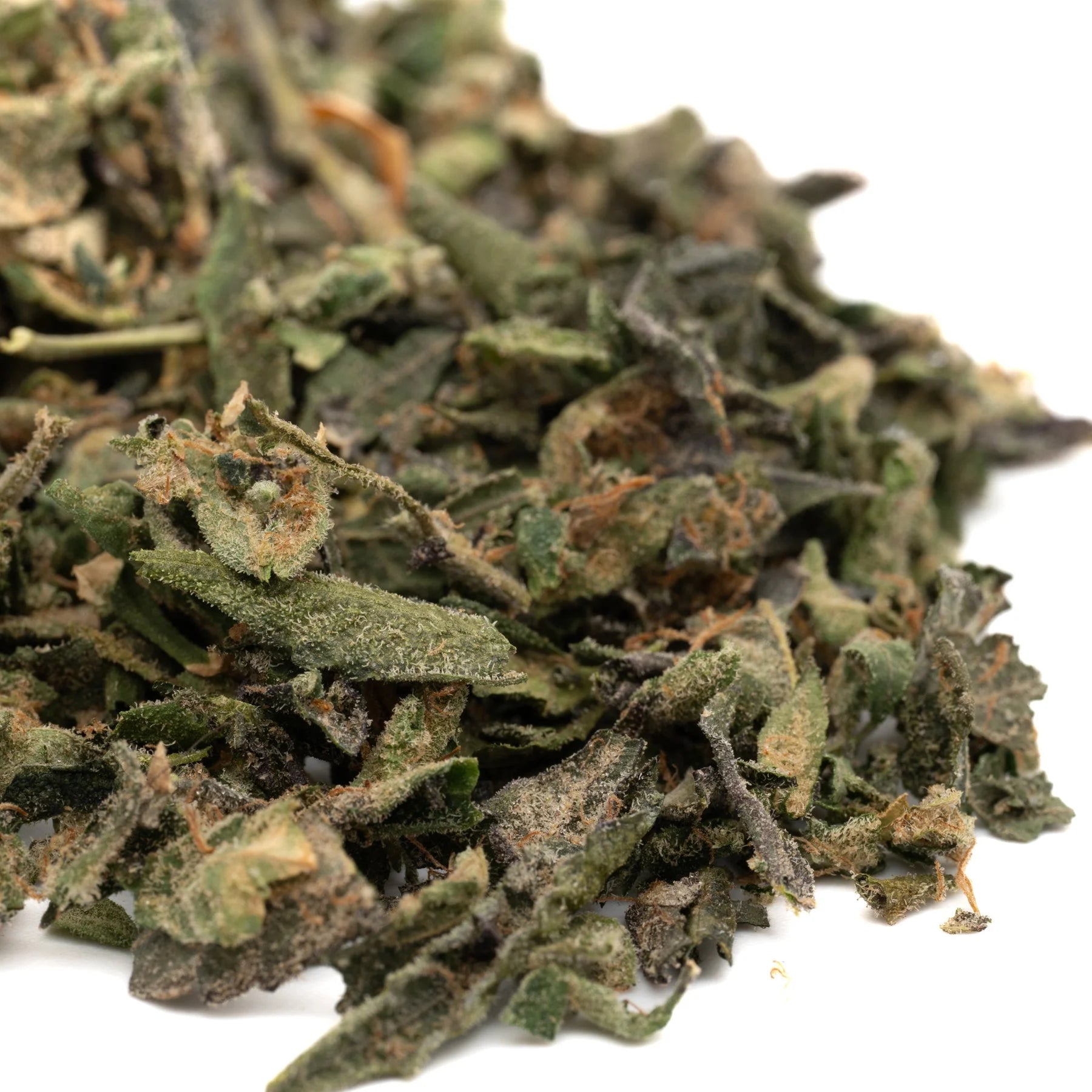 Dried green herbs from Black Lemon Cherry Gelato THCa Indoor Trim Wholesale 1LB