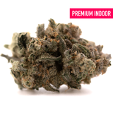 Blue Dream THCA Flower indoor THCA hemp flower dense trichome-covered cannabis bud with green orange purple hues