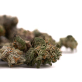 Dried Blue Heron’s THCA Indoor Flower Smalls with trichomes and orange hairs