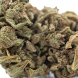 Dense green bubba kush cbd hemp flower with fuzzy texture and brown pistils kush full-term bud close-up