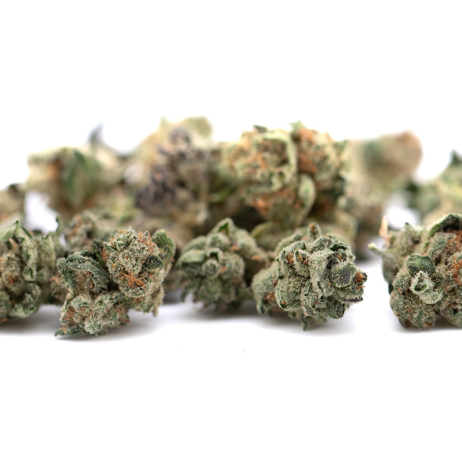 Light green Butter OG Indoor THCa Flower Smalls with orange hairs for premium indoor THCA flower