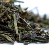 Dried green thca trim with delicate stems and curled edges from cali burger greenhouse triple-cross genetics animal sorbet