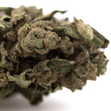 A dense greenish brown canal street runtz greenhouse thca flower bud covered in trichomes for physical relaxation