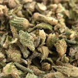 Cbg hemp flower trim featuring green and beige buds with a frosty textured surface in full-term hemp flower form